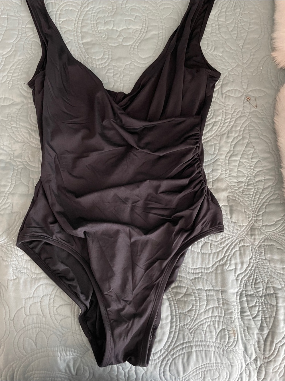 Ann Taylor Dark Black Ruched One-Piece Swimsuit